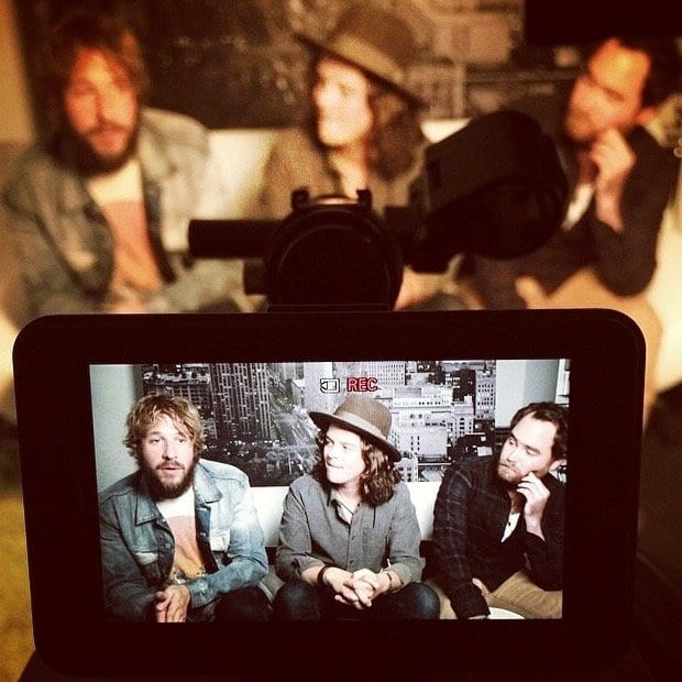 A screen showing members of The Wild Feathers during their Late Night with Seth Meyers appearance.