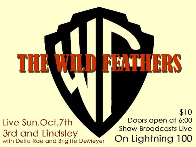Wild Feathers event graphic announcing an October 7 show at 3rd and Lindsley with Delta Rae and Brigitte DeMeyer.